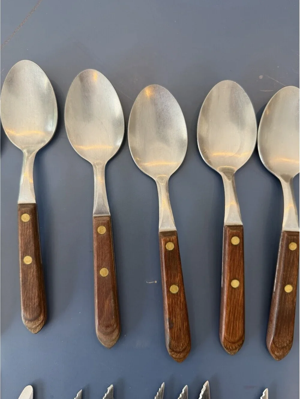 Vtg WF Washington Forge Town & Country Wood Handle  SS Flatware Lot Of 27